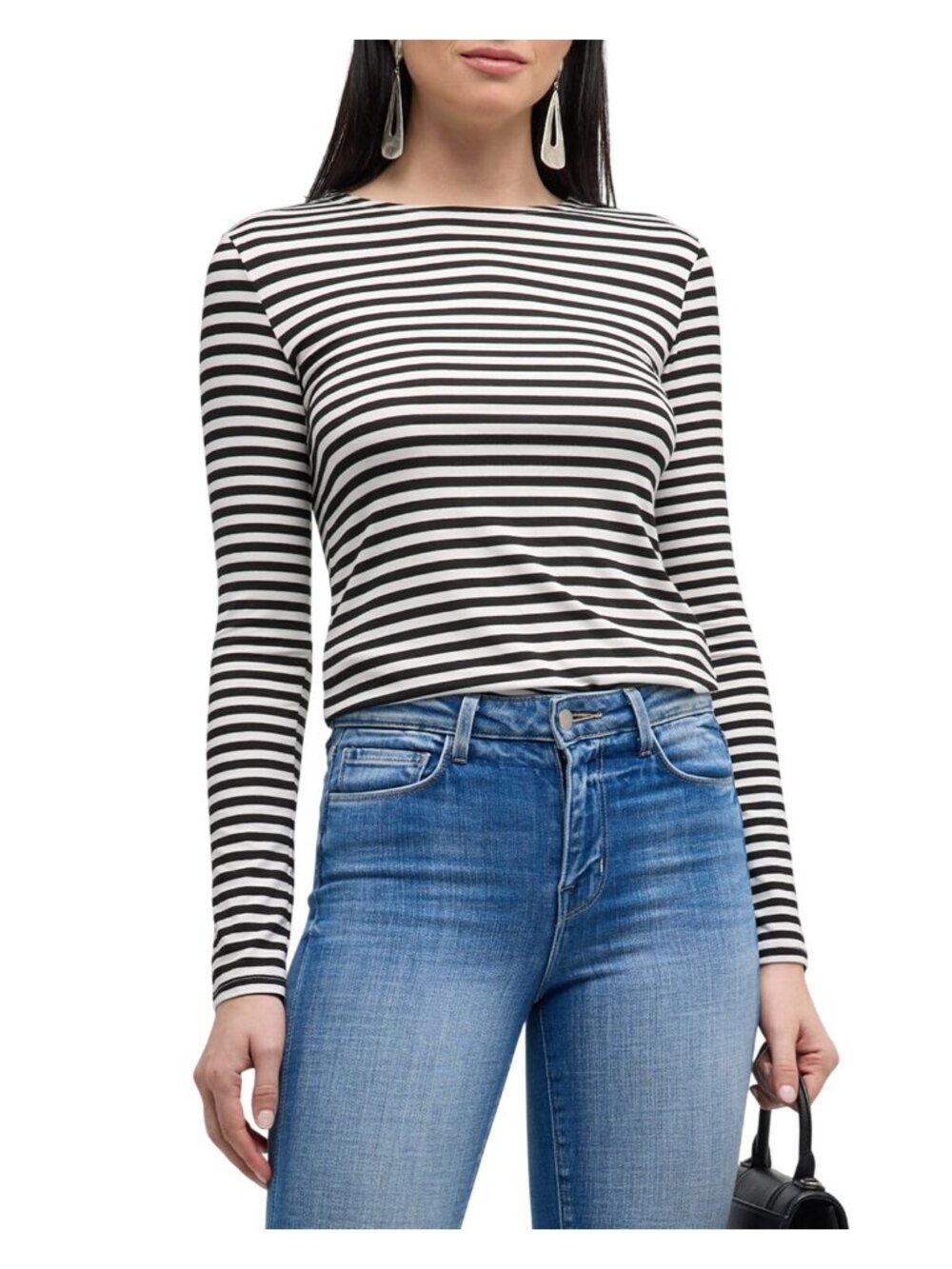 NWT L'Agence Tess Black White Stripe Long Sleeve Tee XS MSRP $140